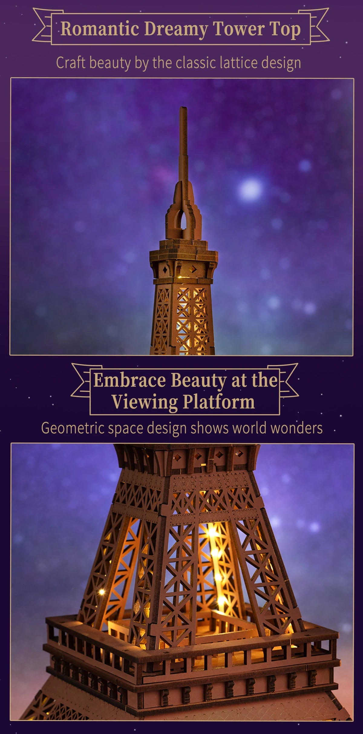 Night of the Eiffel Tower (light string included) - Model to assemble