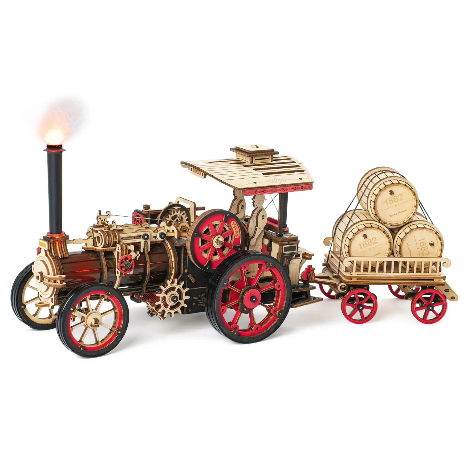 Wooden Mechanical Steam Locomotive 3D Puzzle Kit - Model to assemble