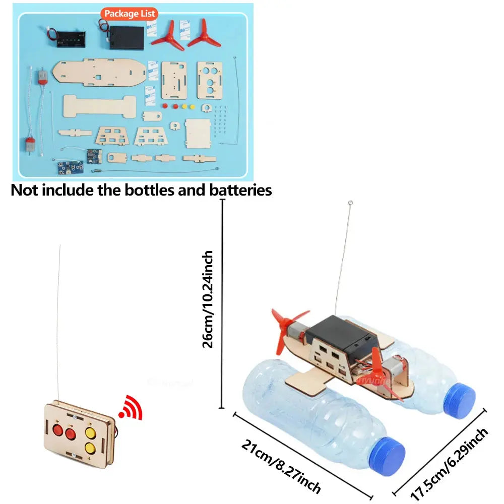 DIY Remote Control Wind Ship Model Wooden Assembling Electric Wind Powered Boat Science Experiment Kit - Model to assemble