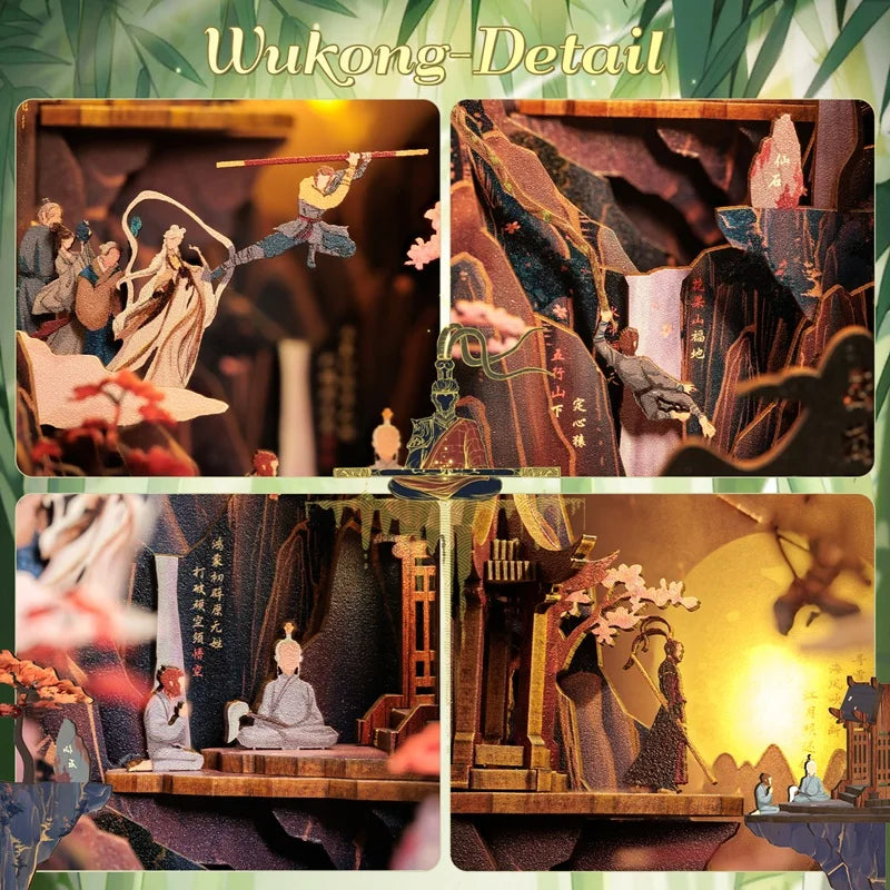CUTEBEE DIY Book Nook Kit Miniature Wooden Dollhouse with Light Bookshelf Insert Decoration Model for The Legend of Wukong Model to assemble