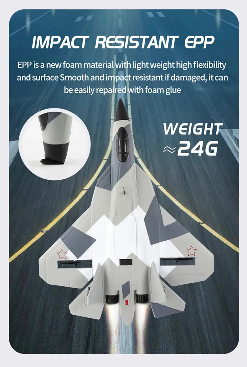 SU-35 RC Fighter Jet Foam Glider – 2.4G Remote Control Fixed Wing Airplane for Kids & Hobbyists - Model to assemble