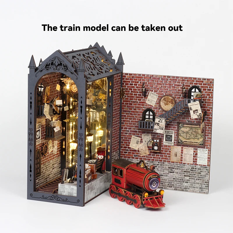 DIY 3D Puzzles Wooden Book Nook Kits Bookend Wooden Doll House Bookshelf Insert Decor Assembly Building Model Toys For Xams Gift Model to assemble