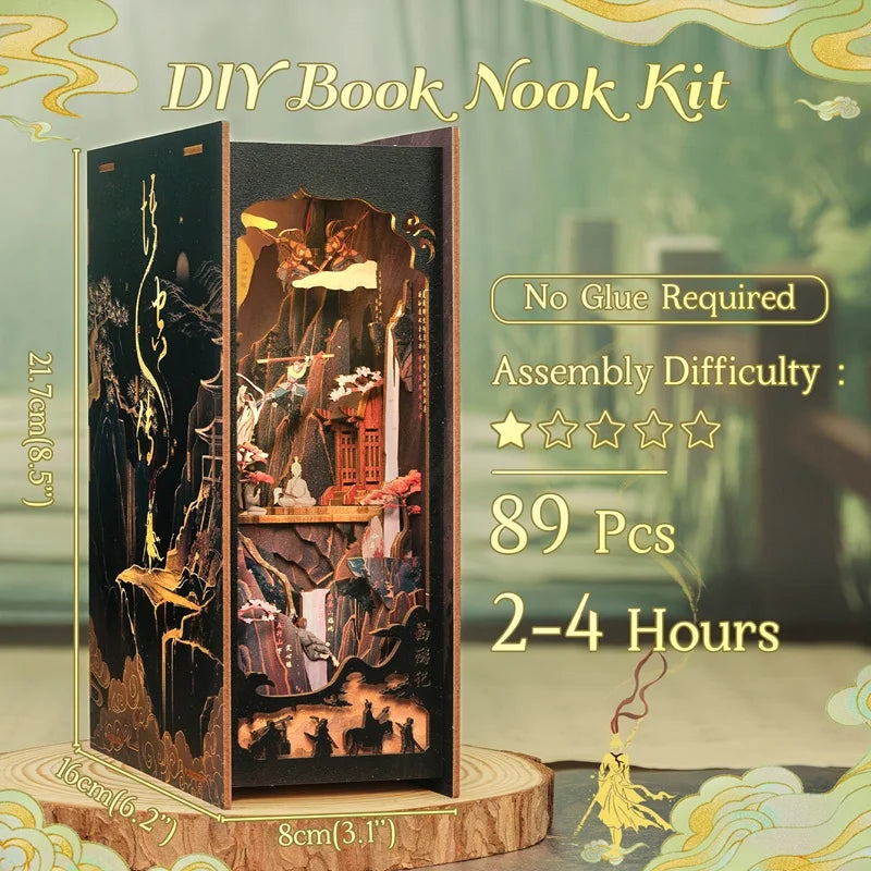 CUTEBEE DIY Book Nook Kit Miniature Wooden Dollhouse with Light Bookshelf Insert Decoration Model for The Legend of Wukong Model to assemble
