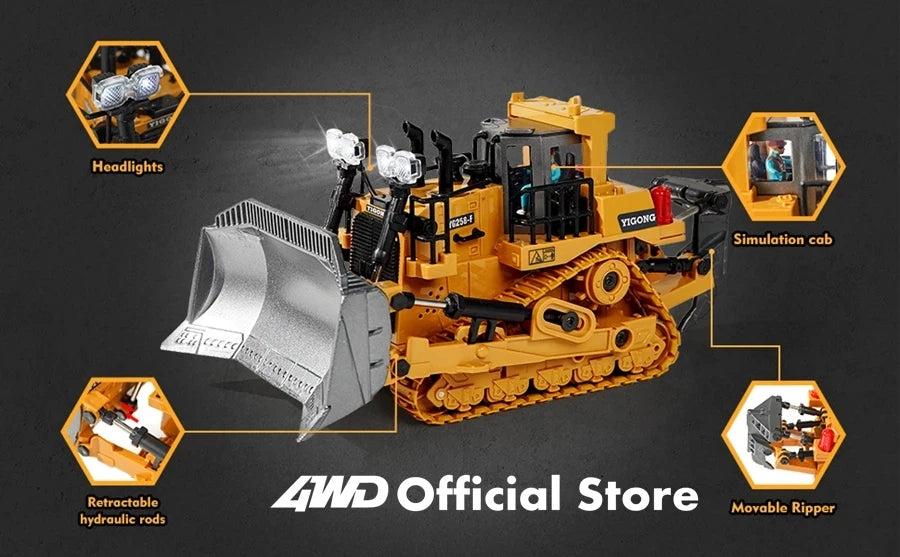 4WD Remote Control Excavator Toy Radio Controlled RC Dump Truck Vehicle Crawler Bulldozer Construction Car Gifts for Kids Boys Model to assemble