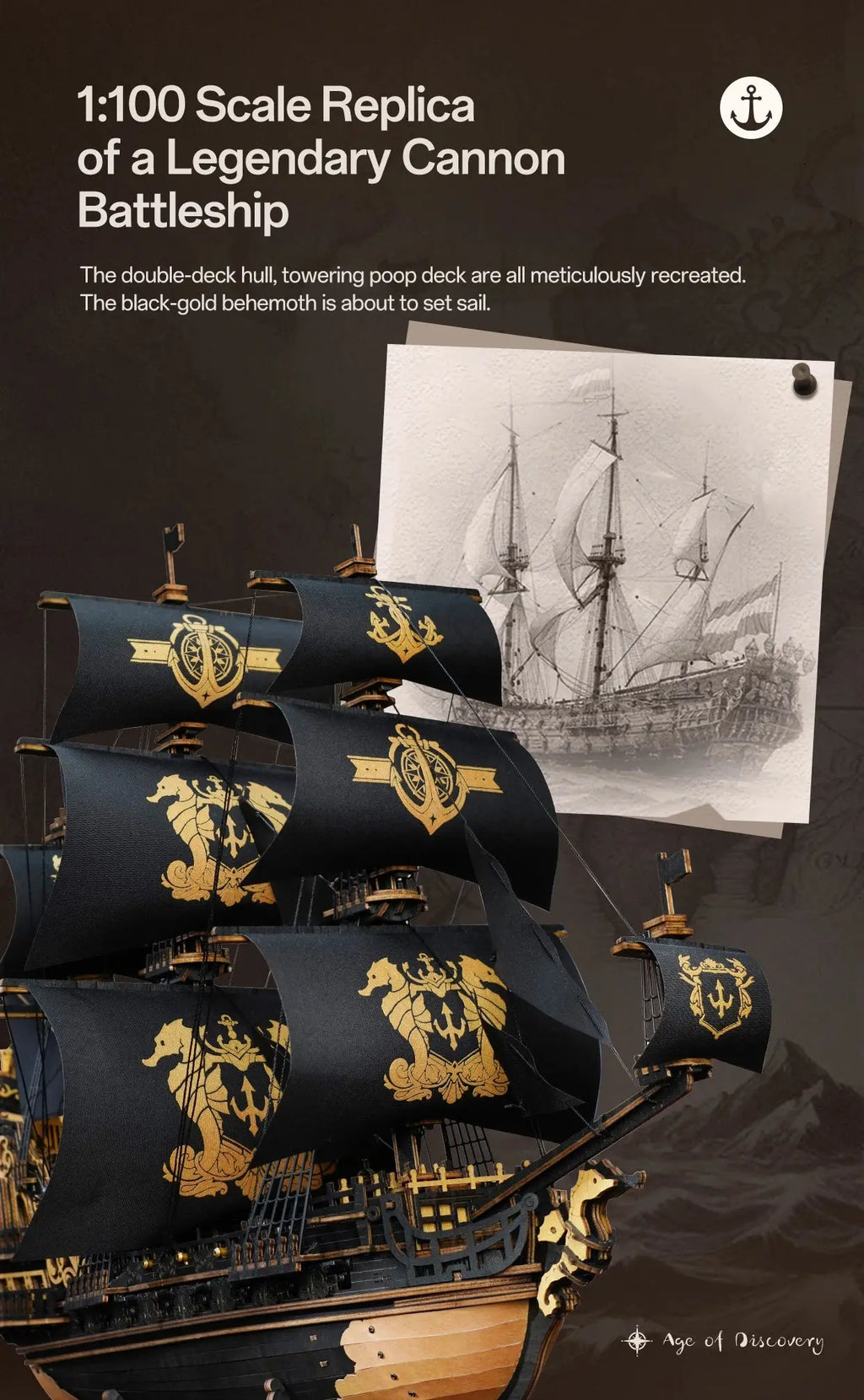 Wooden Three-Rigged Ship Model Kit - Model to assemble