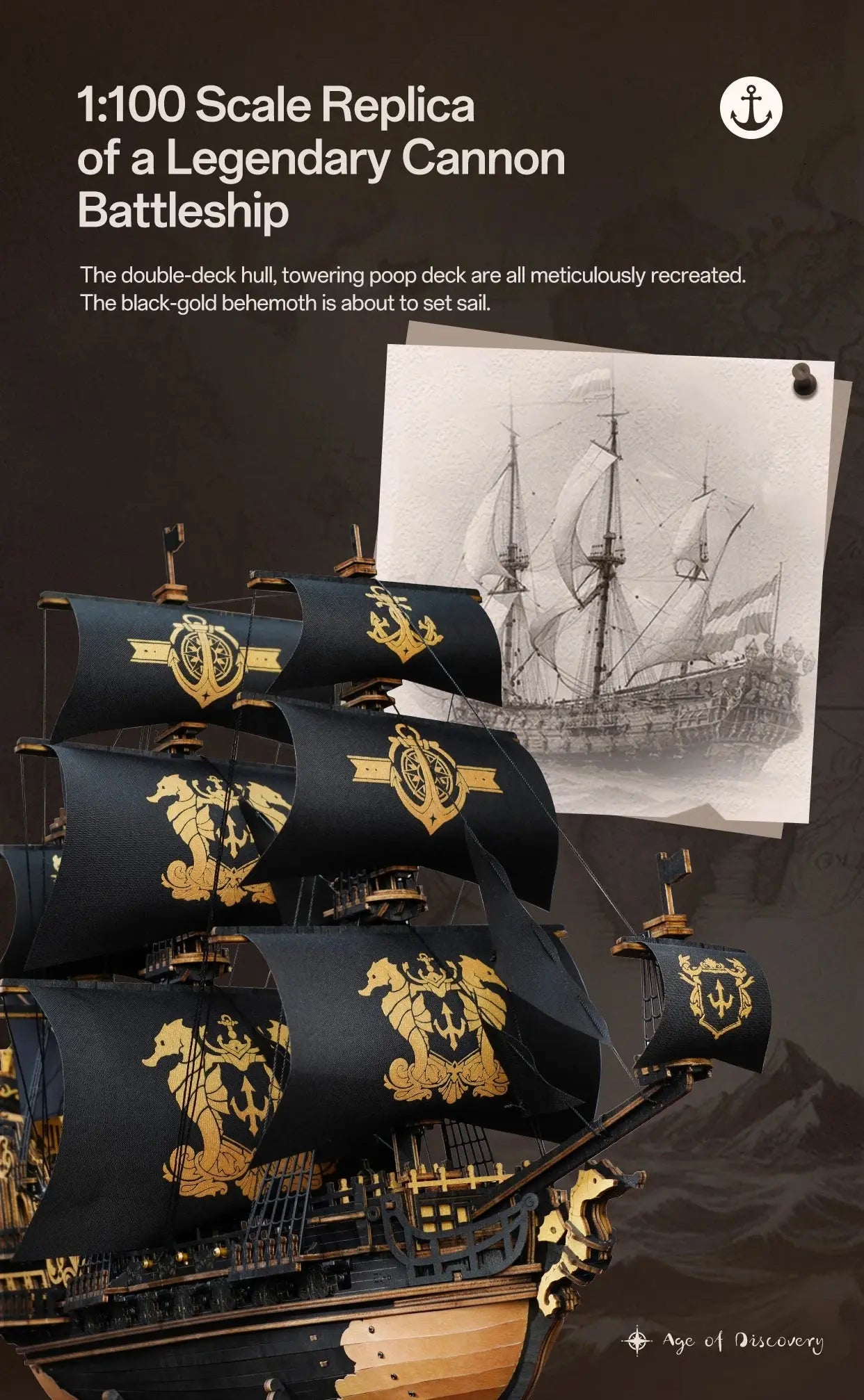 Wooden Three-Rigged Ship Model Kit - Model to assemble