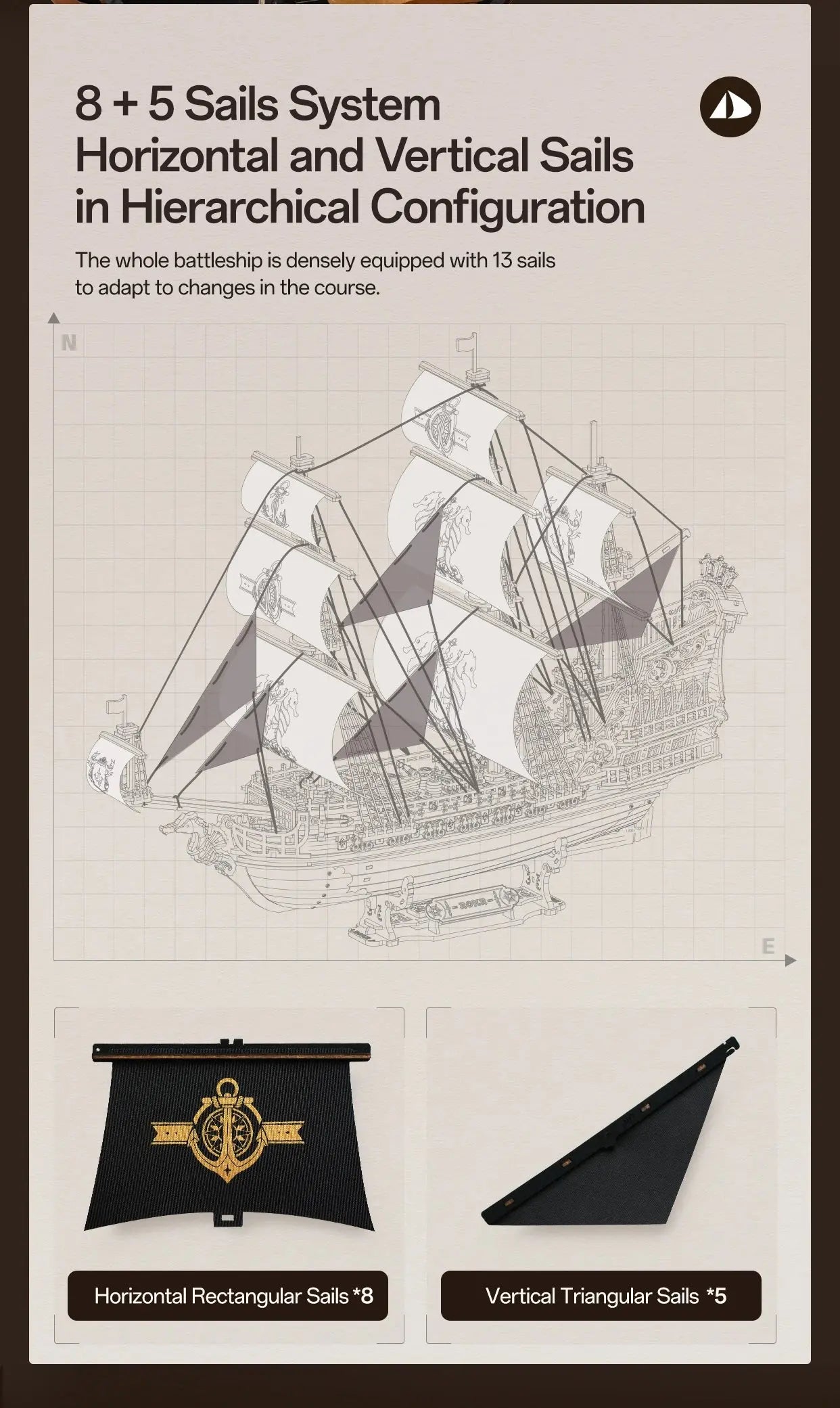 Wooden Three-Rigged Ship Model Kit - Model to assemble