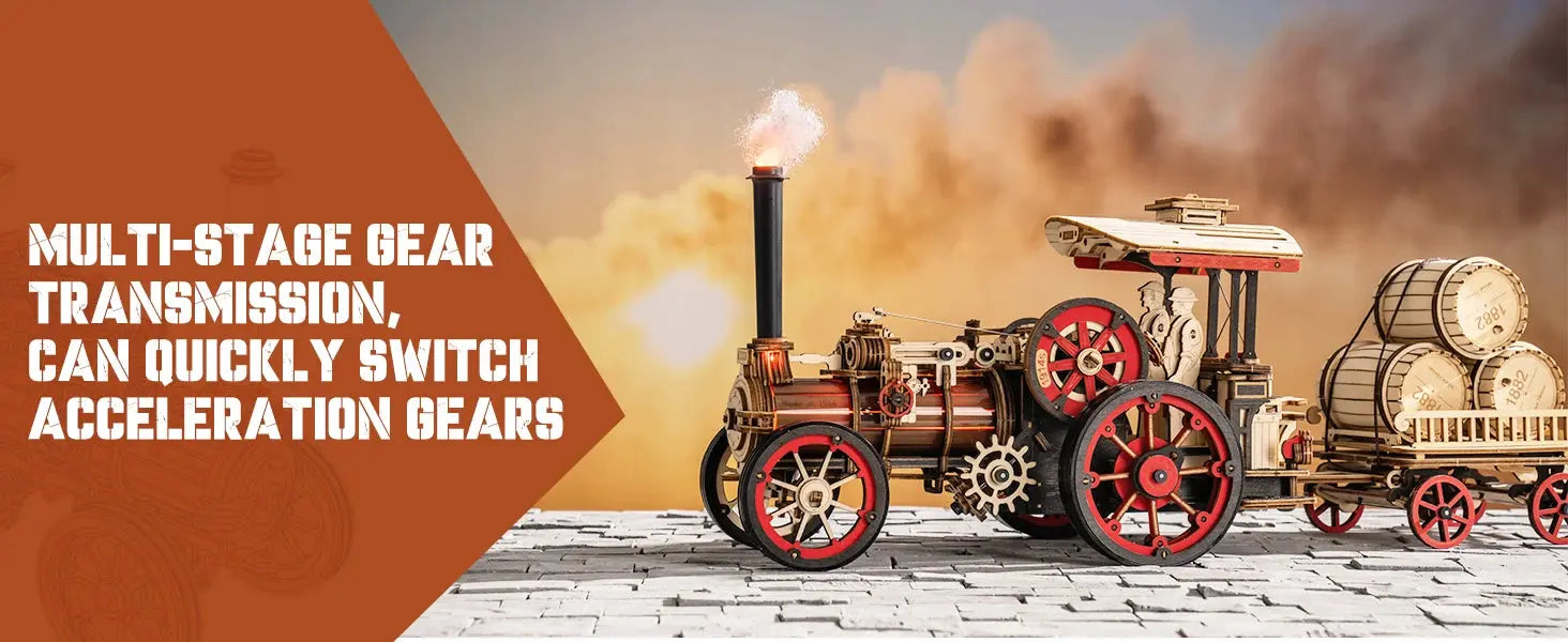 Wooden Mechanical Steam Locomotive 3D Puzzle Kit - Model to assemble