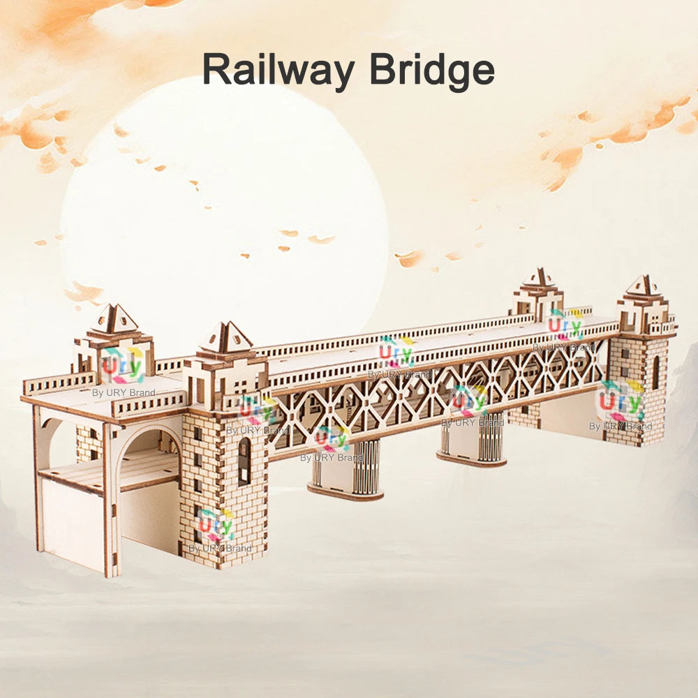 Retro Steam Train with Track Railway Bridge - Model to assemble