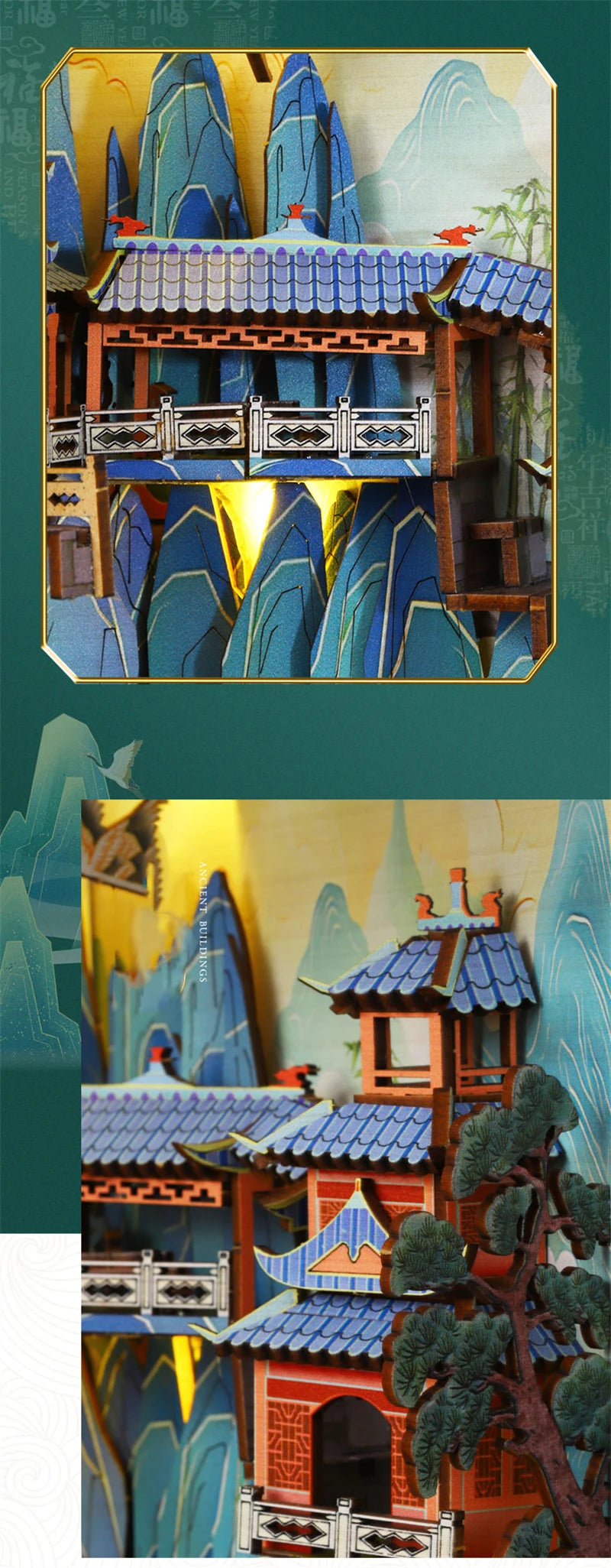 DIY Wooden Book Nook Shelf Insert Kits Miniature Model Kit Penglai Wonderland Casa Bookshelf Assembled Bookends Friends Gifts Model to assemble