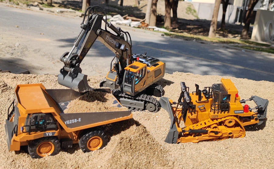 4WD Remote Control Excavator Toy Radio Controlled RC Dump Truck Vehicle Crawler Bulldozer Construction Car Gifts for Kids Boys Model to assemble