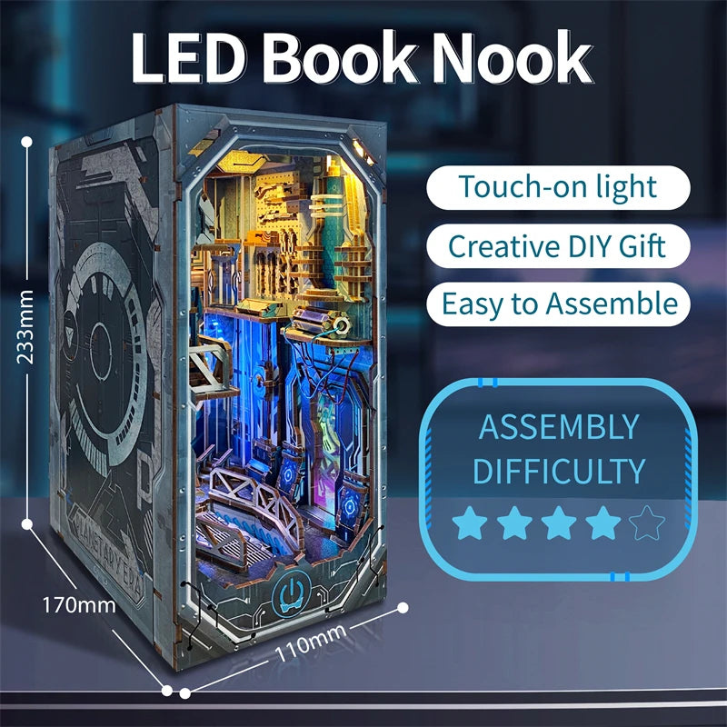 DIY Book Nook Planetary Era Wooden Miniature Model Kit With Light Bookend 3D Puzzle Bookshelf Home Decor Friends Birthday Gifts Model to assemble