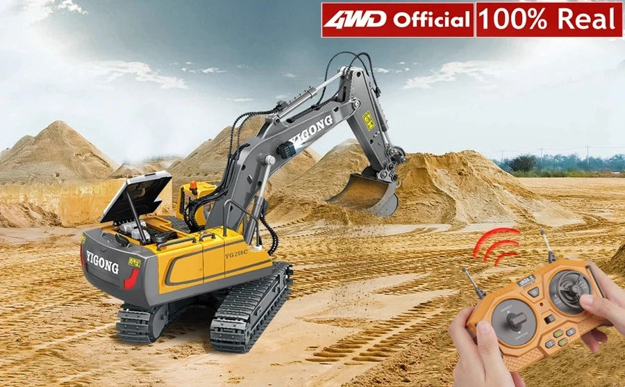 4WD Remote Control Excavator Toy Radio Controlled RC Dump Truck Vehicle Crawler Bulldozer Construction Car Gifts for Kids Boys Model to assemble
