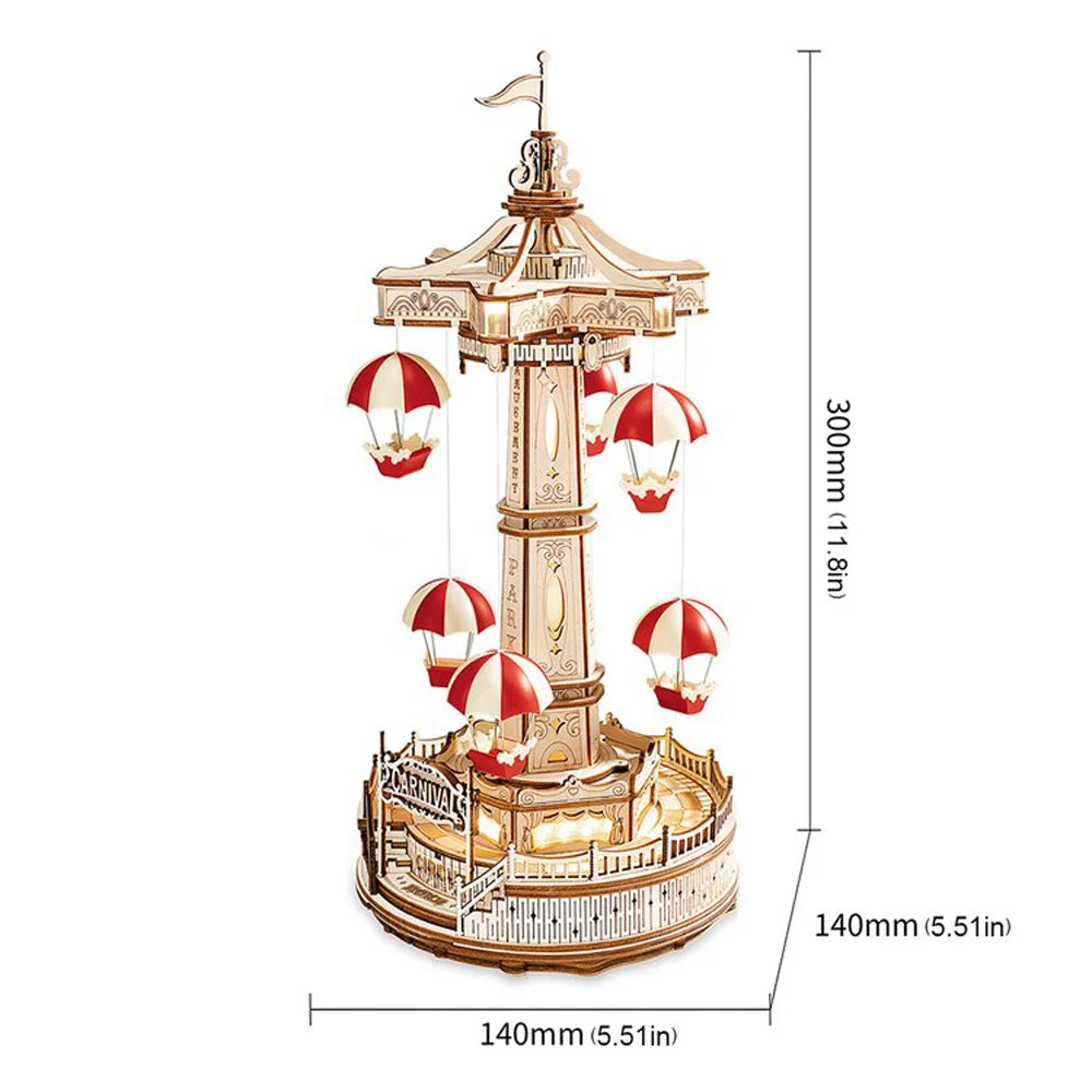 Parachute Tower Music Box Moveable Magic Amusement Park - Model to assemble