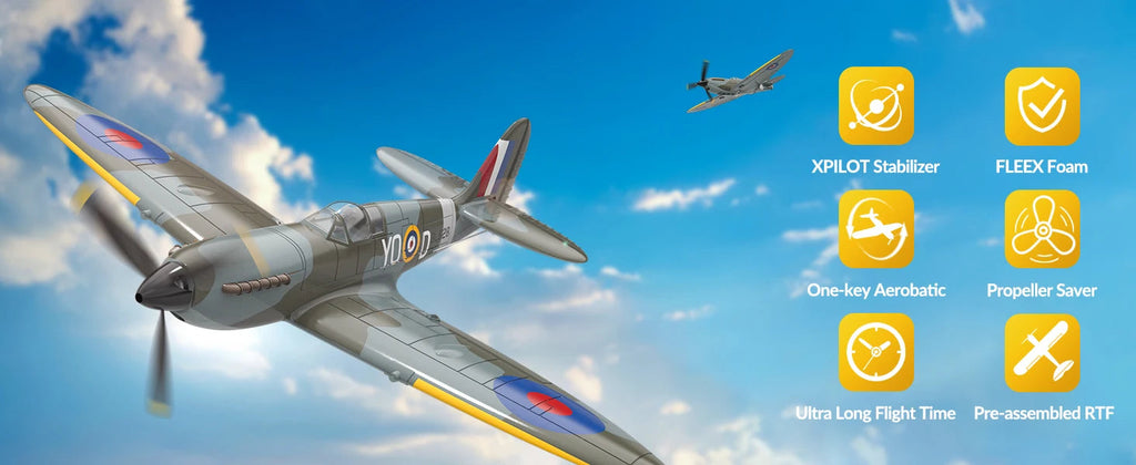 Volantex New Spitfire RC Plane EPP 400mm Wingspan RC Fighter One Key Aerobatic 2.4G 4CH RTF Warbird Plane Model to assemble
