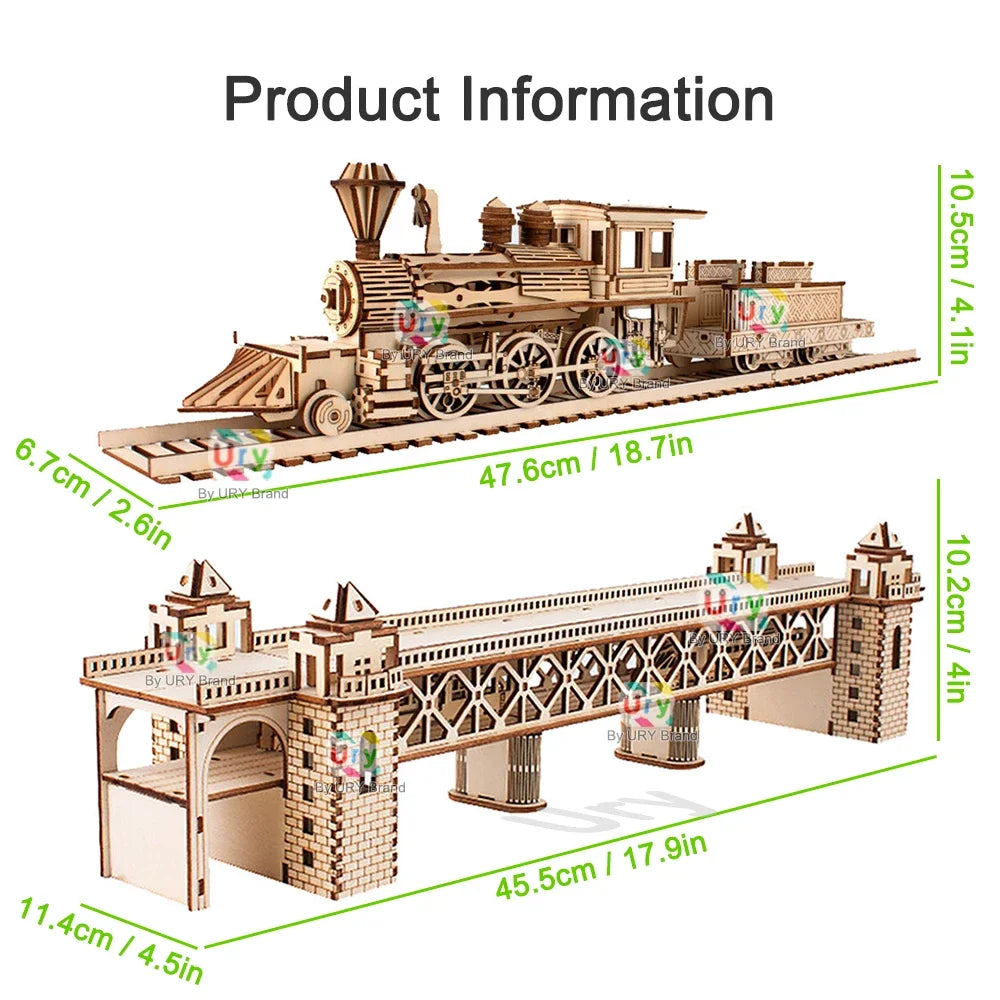 Retro Steam Train with Track Railway Bridge - Model to assemble