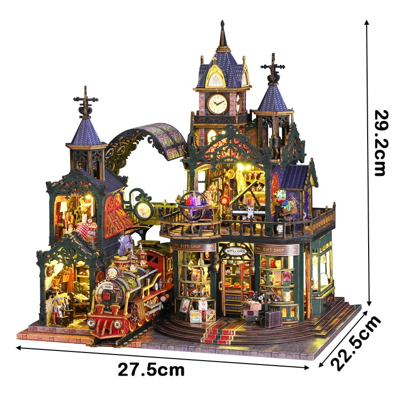 Rail-track Secluded City Figurines Miniatures Bookend Assembled Houses - Model to assemble