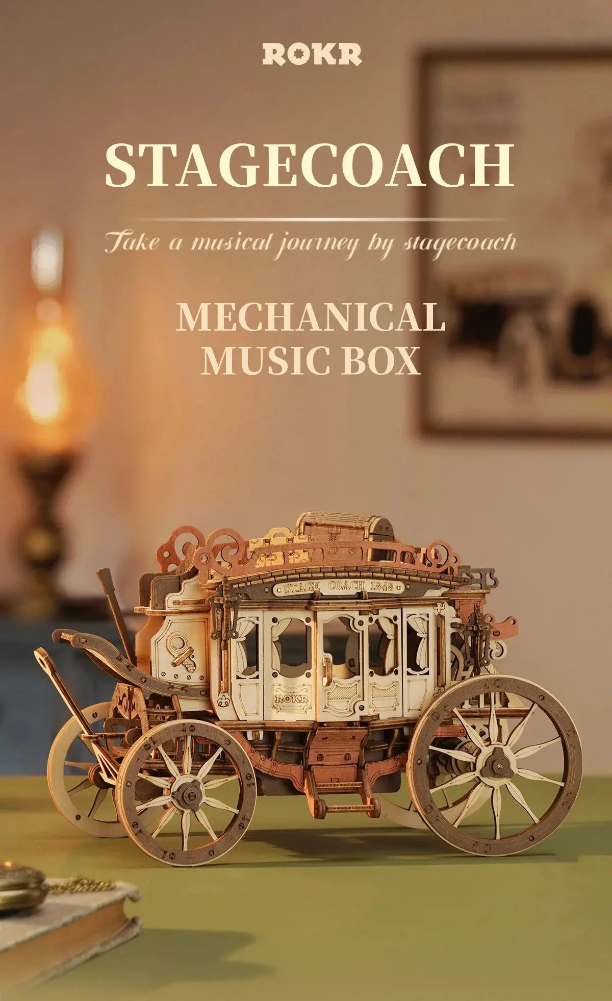 Wooden Stagecoach Music Box Model Kit - Model to assemble