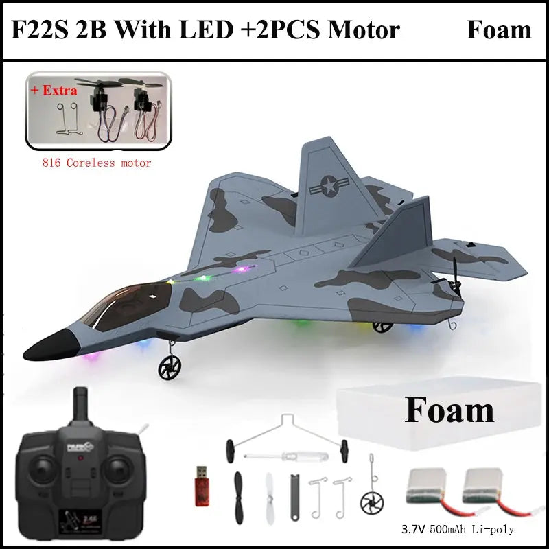 F22S Raptor RC Airplane – 4CH 2.4GHz Remote Control Fighter Jet with 3D/6G Gyroscope, LED Lights & Easy Flight Control Model to assemble