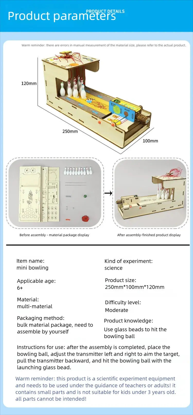 Mini Bowling Ball Wooden Model Kit Model to assemble