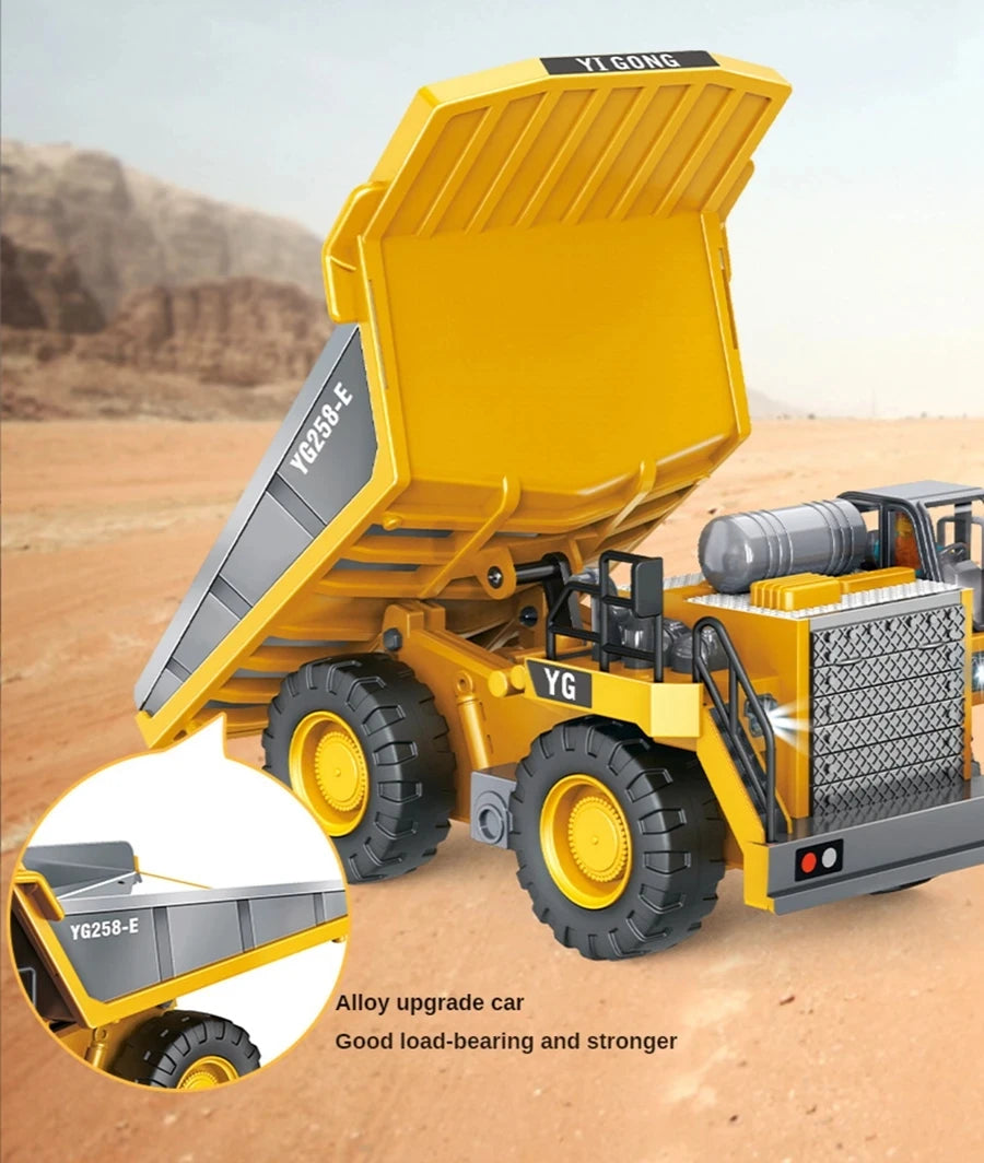 4WD Remote Control Excavator Toy Radio Controlled RC Dump Truck Vehicle Crawler Bulldozer Construction Car Gifts for Kids Boys Model to assemble