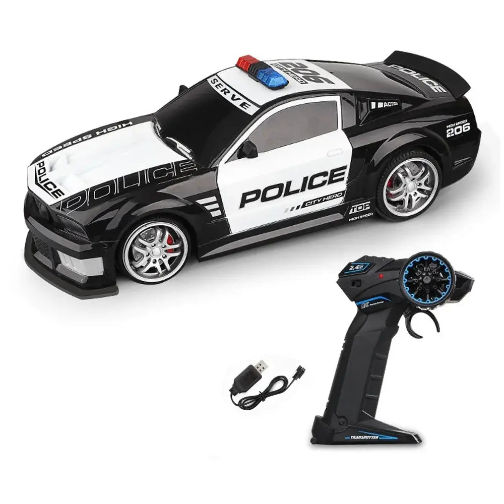 1:12 RC Police Car – High-Speed 2.4GHz Remote Control Car with LED Lights, Rechargeable Battery & Drift Racing Model to assemble
