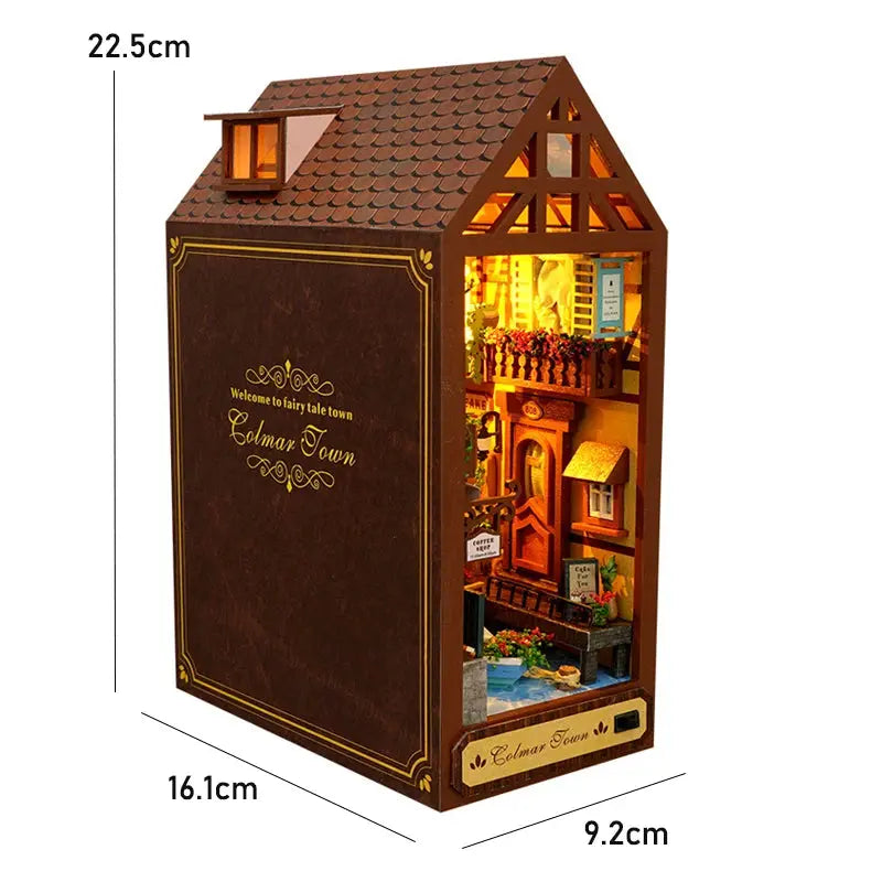 Wooden Doll House Bookshelf With Light - Model to assemble
