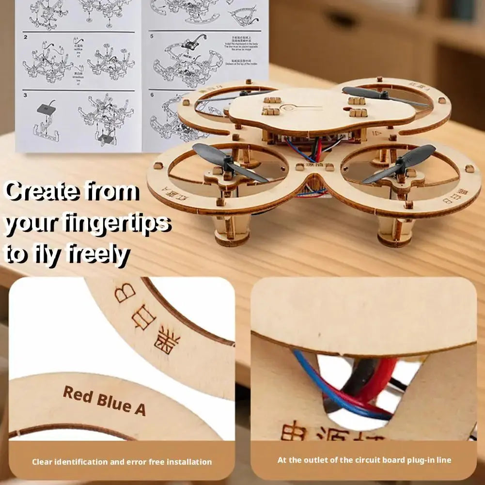Drone Quadcopter Wooden Assembly DIY With Remote Control - Model to assemble
