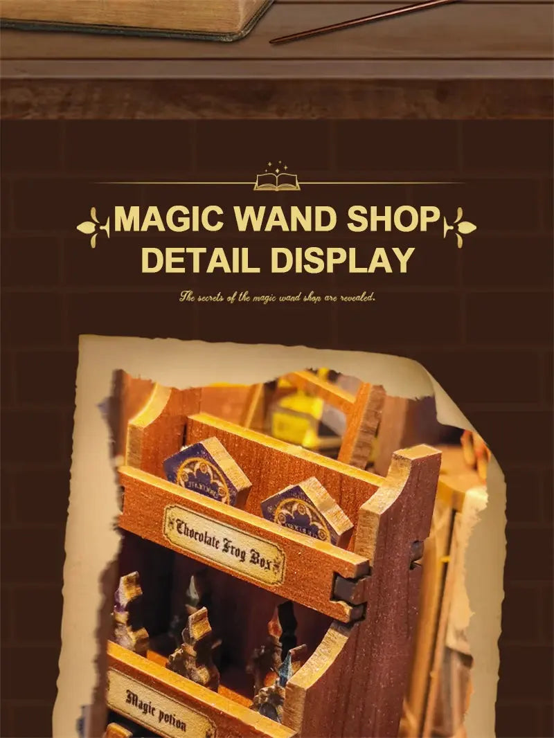Retro Magic Wand Store DIY Wooden Book Nook Figurines Miniature Kits Bookshelf Home Bookend Decoration For Adult Handmade Gifts - Model to assemble