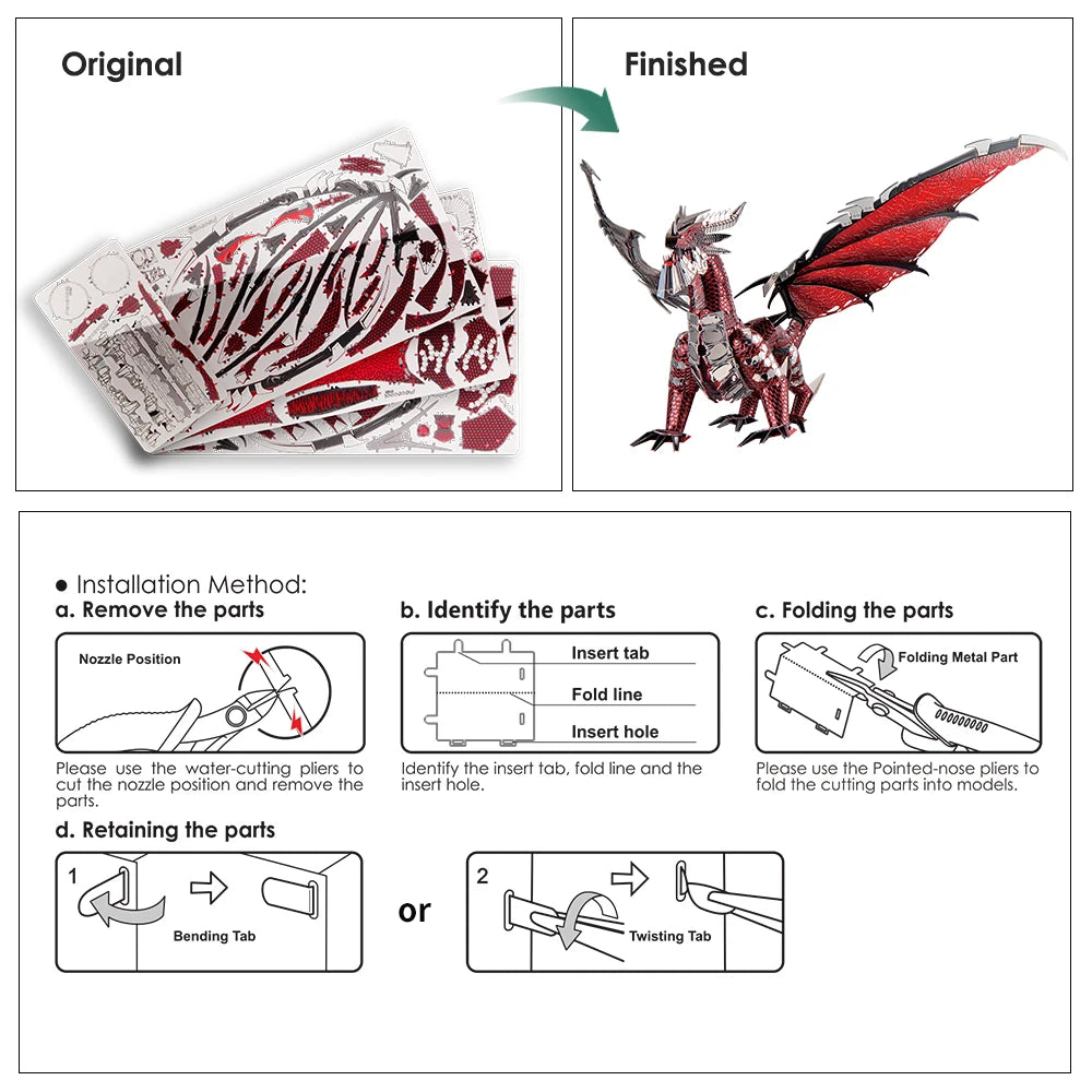 Piececool 3D Metal Puzzles Dragon Series DIY Model Building Kits Brain Teaser Jigsaw Set Great Birthday Christmas Gifts 5 colors Model to assemble