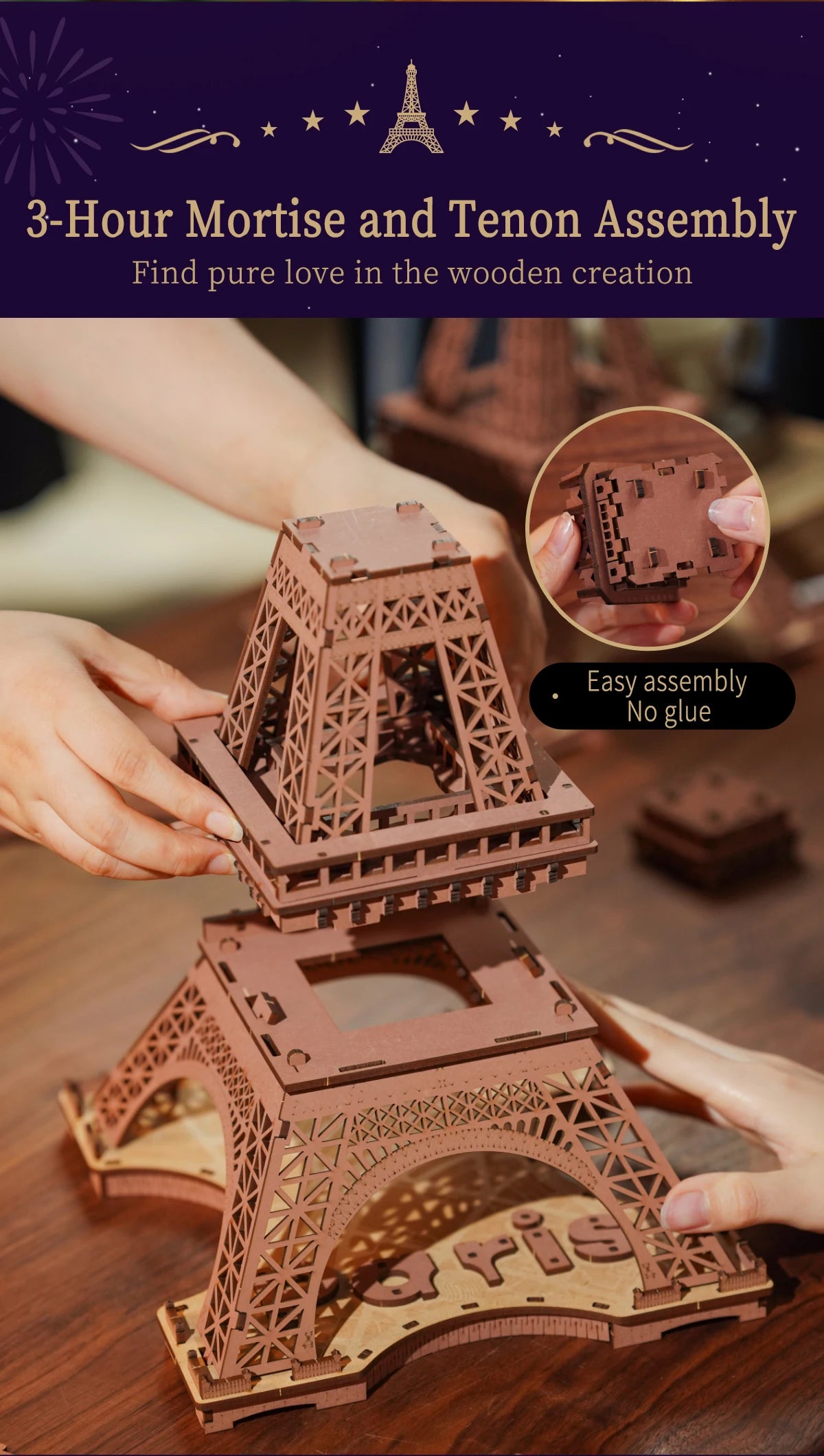 Night of the Eiffel Tower (light string included) - Model to assemble
