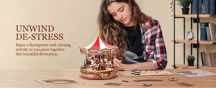 Carousel Music Box With LED Lights Gear - Model to assemble