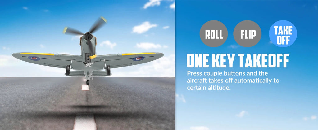 Volantex New Spitfire RC Plane EPP 400mm Wingspan RC Fighter One Key Aerobatic 2.4G 4CH RTF Warbird Plane Model to assemble