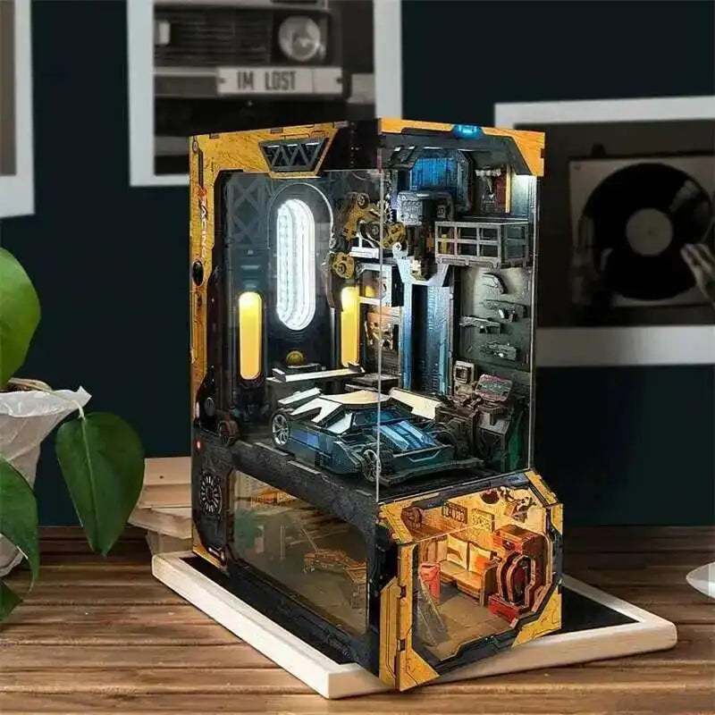 Automotive Workshop Wooden DIY Book Nook Figurines Miniatures Kits Bookshelf Home Bookend Decoration For Adult Handmade Gifts Model to assemble