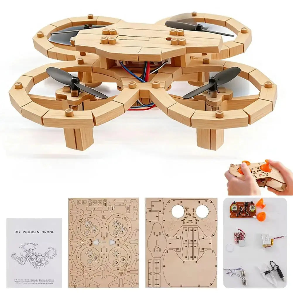 Drone Quadcopter Wooden Assembly DIY With Remote Control - Model to assemble
