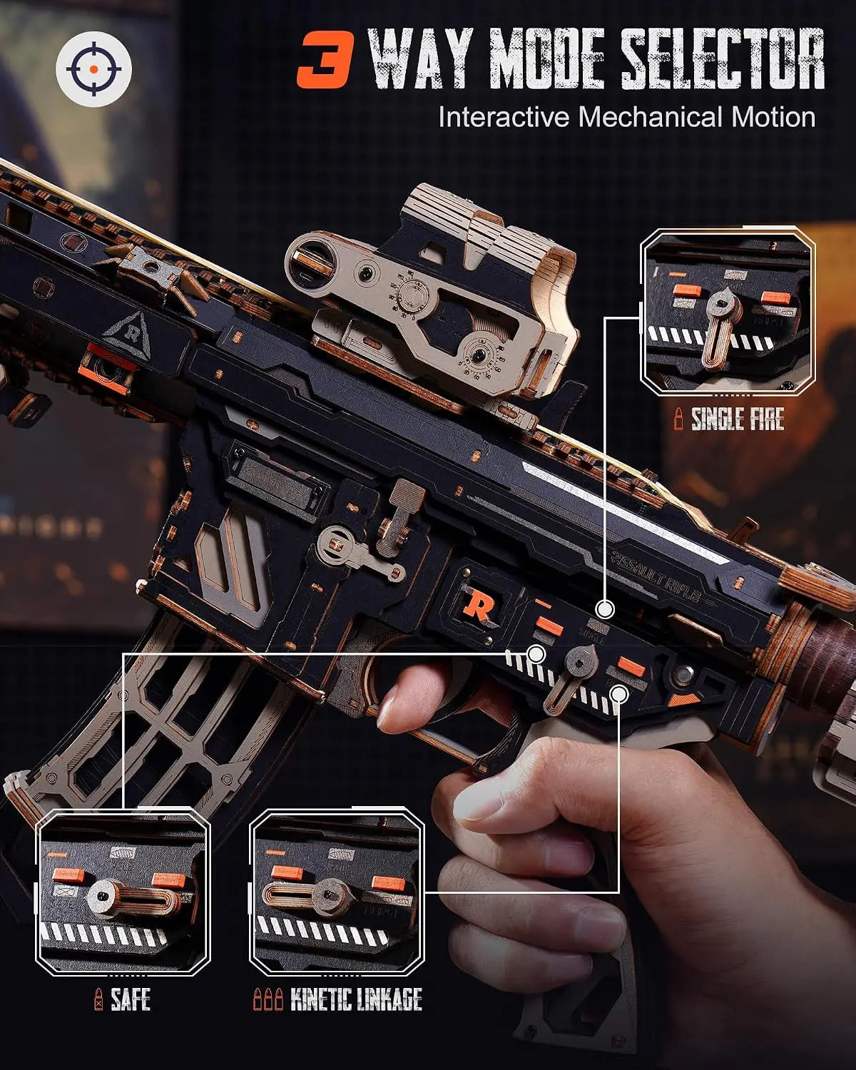 ROKR Wooden Mechanical Model Kit with Rubber-Band Motion LQB02 410-Piece Build Approx 7-Hour Project Adjustable Rear Support Model to assemble