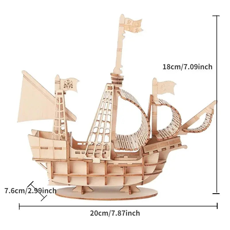 Sailboat Wooden 3D Puzzle Assembly - Model to assemble