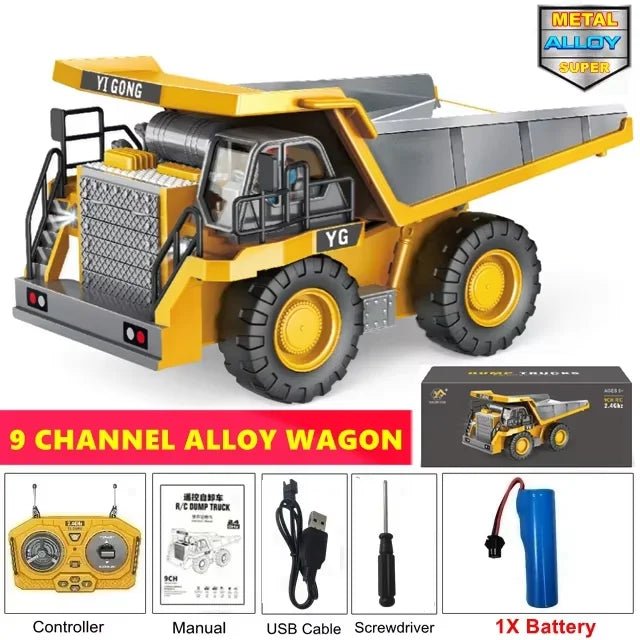 4WD Remote Control Excavator Toy Radio Controlled RC Dump Truck Vehicle Crawler Bulldozer Construction Car Gifts for Kids Boys Model to assemble