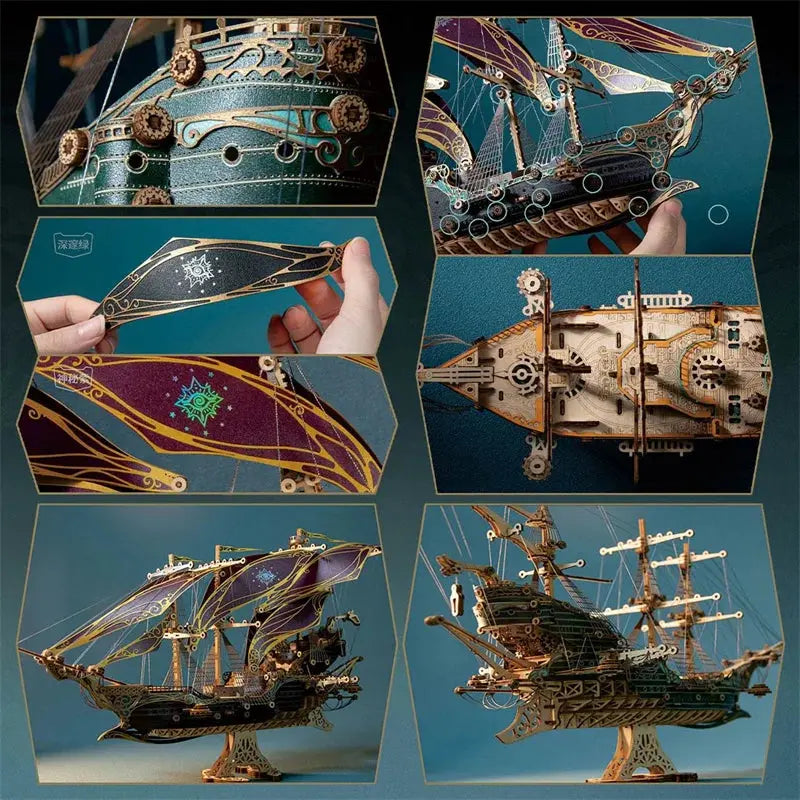 Steampunk Mysteries Pirate Ship of Future 3D Wooden Puzzle Kits - Model to assemble