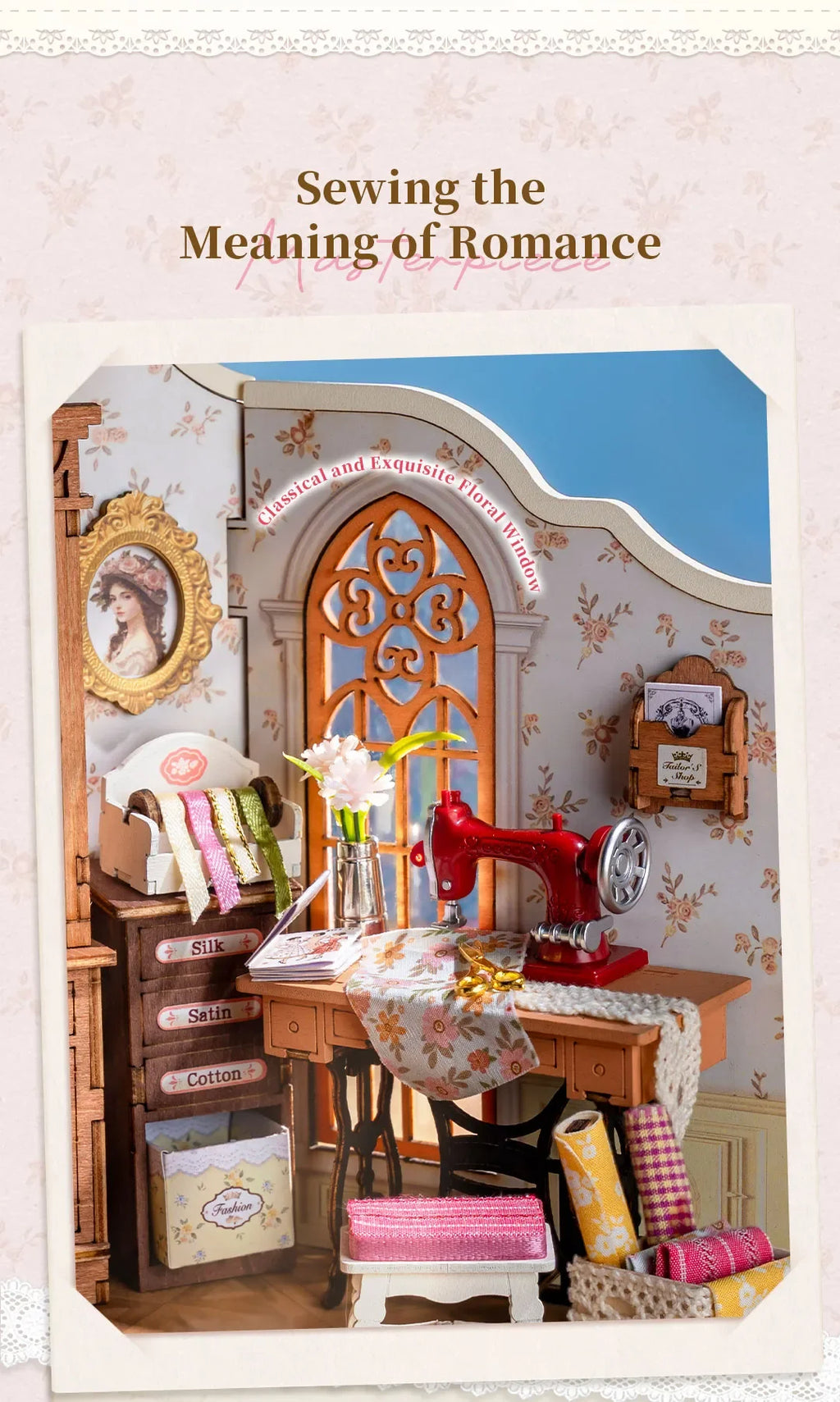 Elsa's Tailoring Miniature Dollhouse with LED Lights - Model to assemble