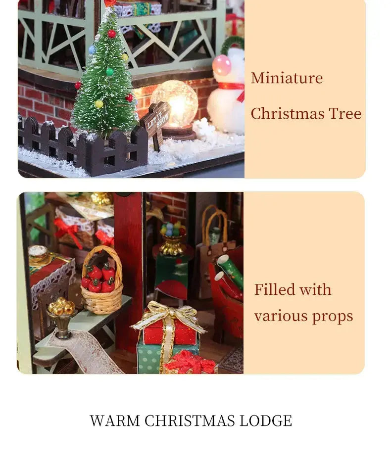 Christmas Night Warm House - Miniature Dollhouse DIY Kit with Music Box - Model to assemble