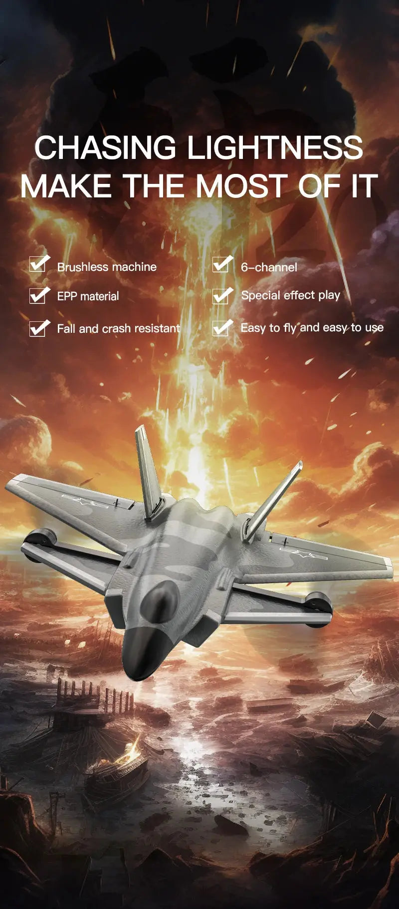 J20 Fighter Jet RC Plane 2.4G 6CH Brushless Motor – Fixed Wing Model Kit - Model to assemble