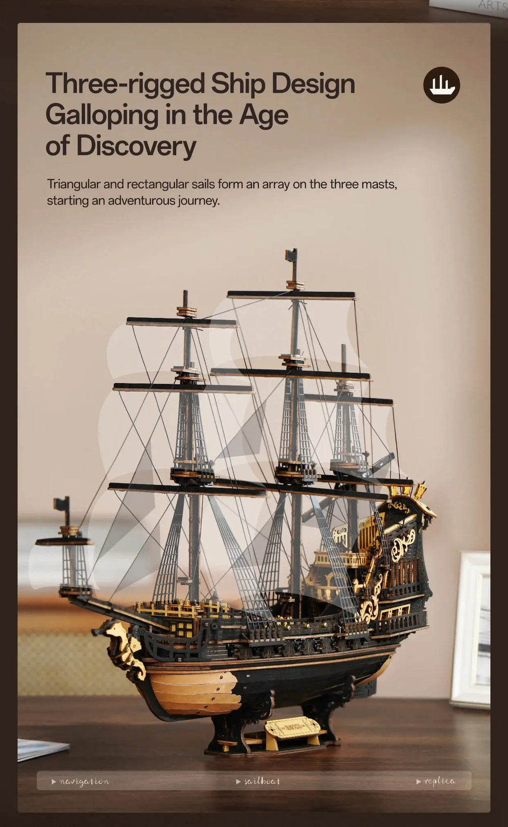 Wooden Three-Rigged Ship Model Kit - Model to assemble