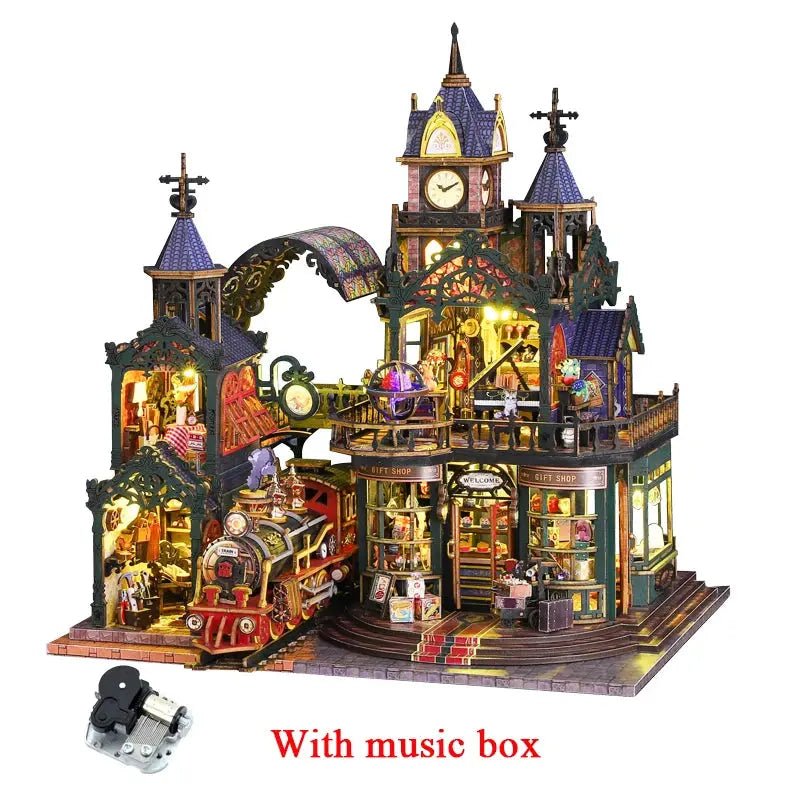 Rail-track Secluded City Figurines Miniatures Bookend Assembled Houses - Model to assemble