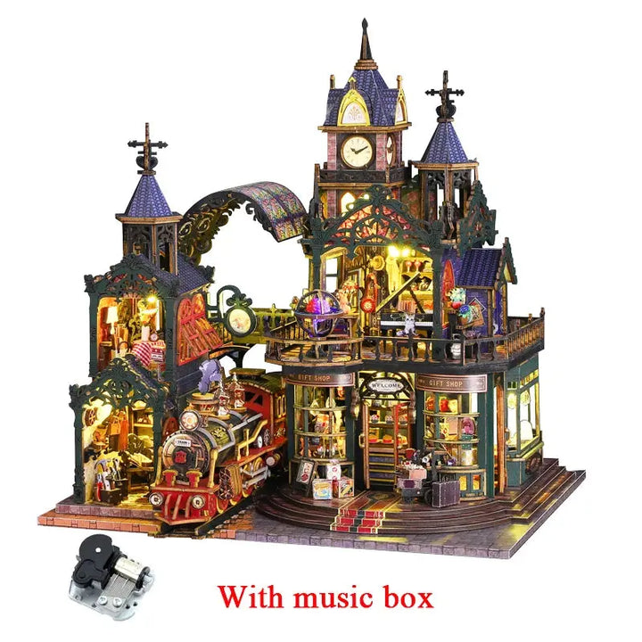 Rail-track Secluded City Figurines Miniatures Bookend Assembled Houses - Model to assemble