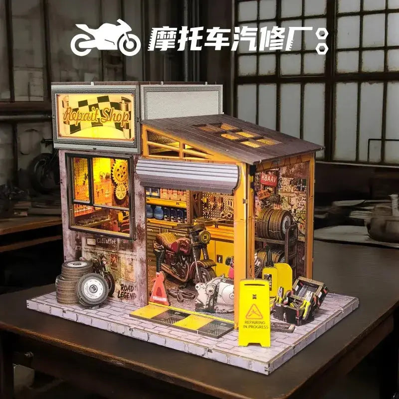 Vintage Motorcycle Garage Workshop Model - Model to assemble