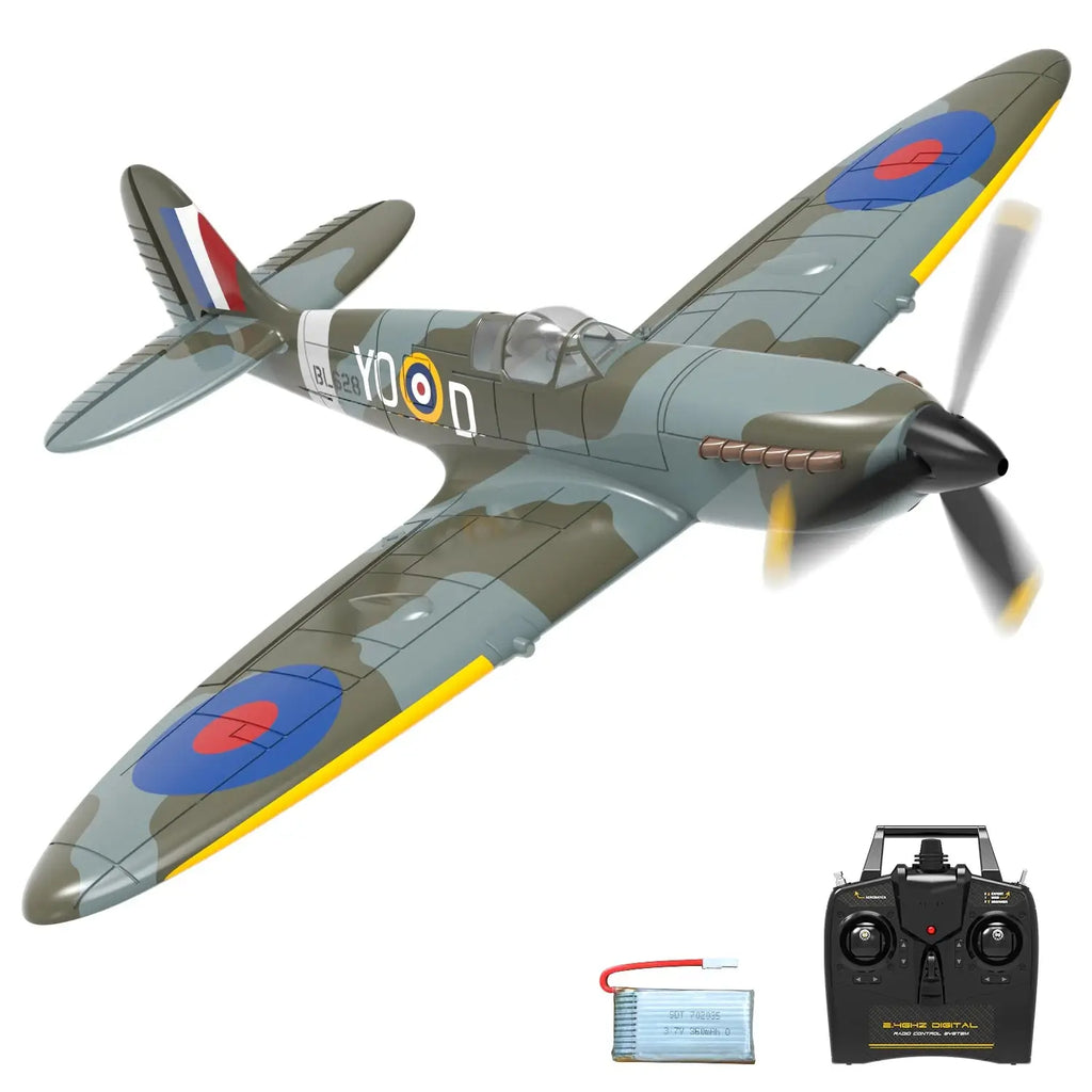 Volantex Spitfire RC Warbird – 400mm Wingspan,  4CH 2.4GHz, One-Key Aerobatic, XPILOT, Ages 14+ Model to assemble