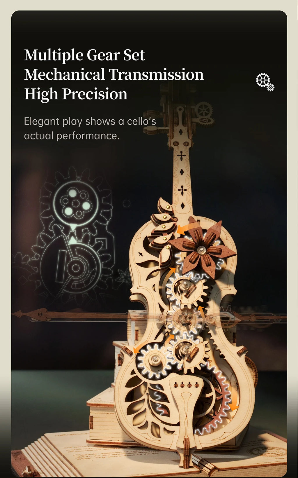 Cello Mechanical Music Box, Moveable Stem - Model to assemble