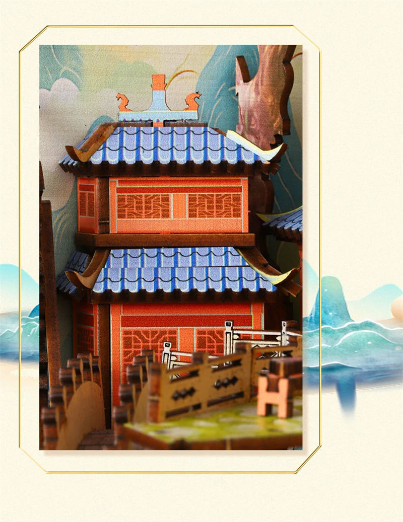 DIY Wooden Book Nook Shelf Insert Kits Miniature Model Kit Penglai Wonderland Casa Bookshelf Assembled Bookends Friends Gifts Model to assemble