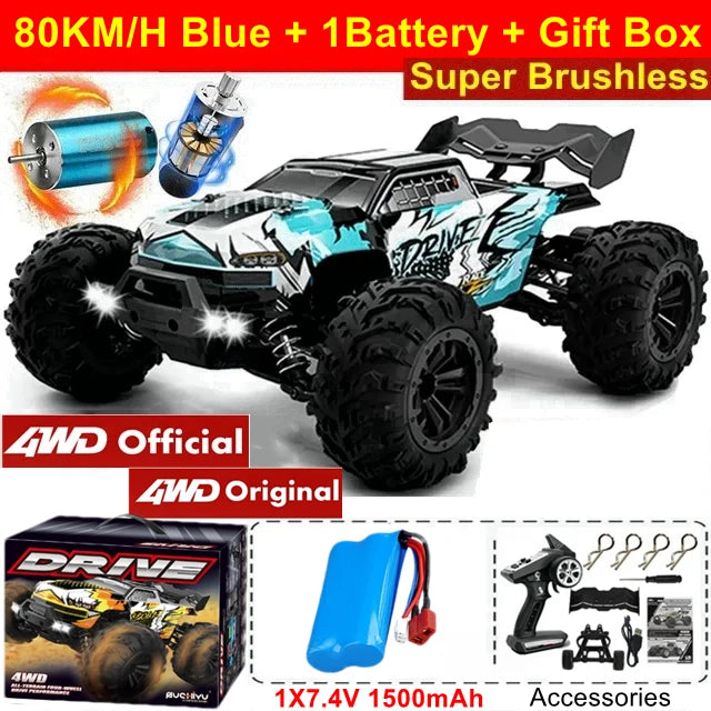 4WD Remote Control Car Off Road 4x4 RC High Speed Buggy Truck Super Brushless 50 or 80KM/H Fast Drift Racing Toy Kids Adults Model to assemble